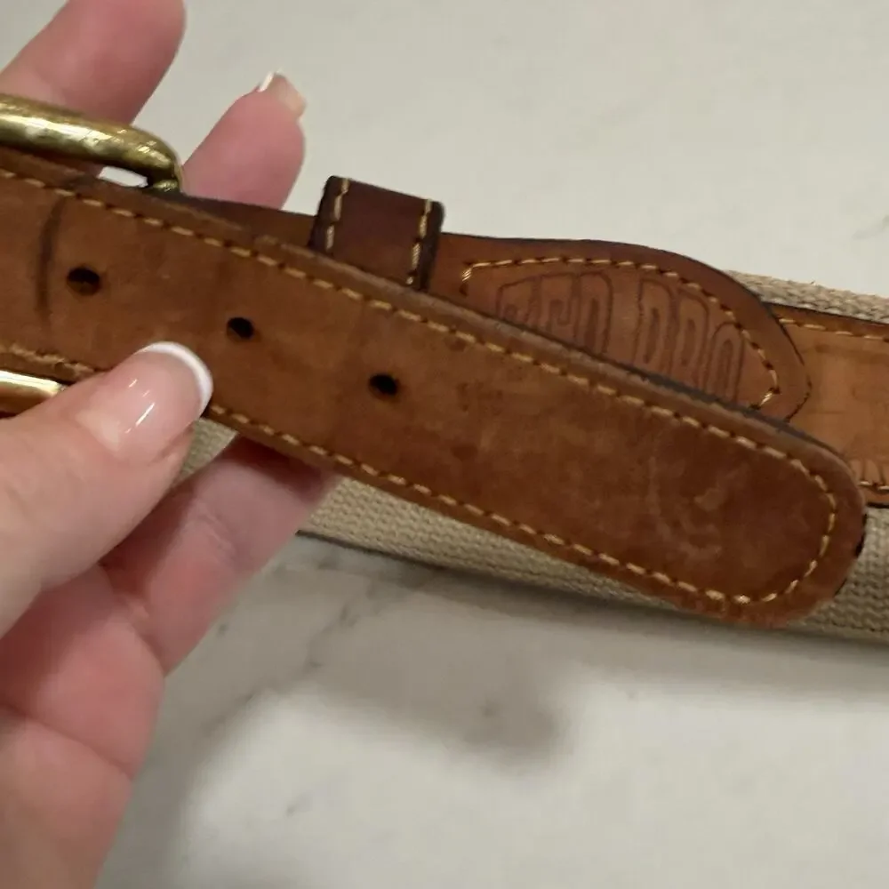 Vintage Zep-Pro Size 36 Fish Embroidered Canvas Leather Belt Brass Buckle Preppy